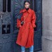 Luxury red Winter coat plus size Notched tunic Coat fine pockets tie waist coats