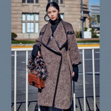 2019 chocolate Wool Coat plus size long coat Fashion Batwing Sleeve maxi coat