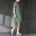 fine Midi-length cotton dress plus size clothing Lattice Summer Green Women Dress with Button