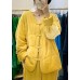 Vintage Yellow button V Neck Fine Cotton Filled coats Winter