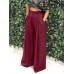 Women Pure Color High Elastic Waist Simple Wide Leg Pants With Pocket