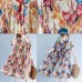 Fine blue linen dresses Loose fitting short sleeve print cotton maxi dress Fine O neck caftans