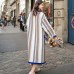 boutique striped long coat trendy plus size Notched trench coat Fine pockets Winter coat