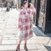 2018 Plaid Wool Coat casual Notched tie waist maxi coat Fashion pockets coat