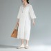 baggy cotton sundress plus size Two Pieces Set V Neck Three Quarter Sleeve White Dress