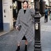 Fine black white Plaid Winter coat oversize pockets long coat Fine Notched trench coat