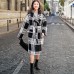 Luxury black white Plaid coat plus size Notched Wool Coat boutique tie waist Wool Coat